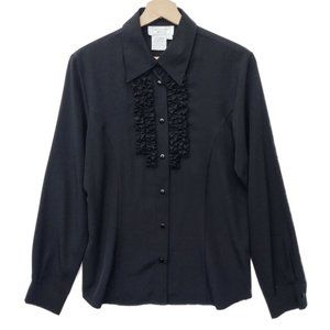 Beechers Brook Black Ruffle Front Button Up Shirt M